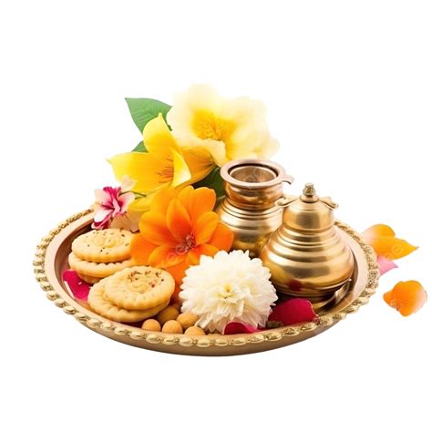 Wedding Things Pooja Plate And Kalash With Flowers Sweets, Decorative ...