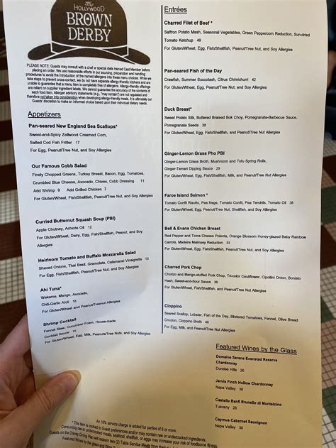 Hollywood Brown Derby Allergy-Friendly Dinner Menu — Gluten Free & Dairy Free at WDW