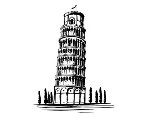 Premium Vector | A drawing of the leaning tower of pisa.