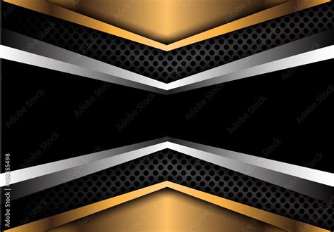 Abstract black banner silver gold blue overlap on circle mesh design ...