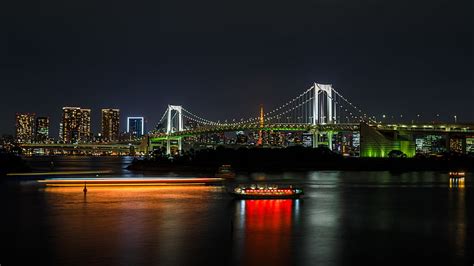 HD wallpaper: rainbow bridge, tokyo, odaiba, japan, asia, night, darkness | Wallpaper Flare