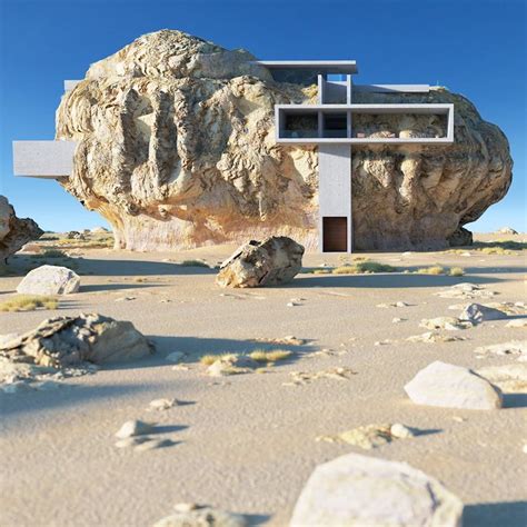 Modern Rock House Built Into the Side of an Enormous Boulder