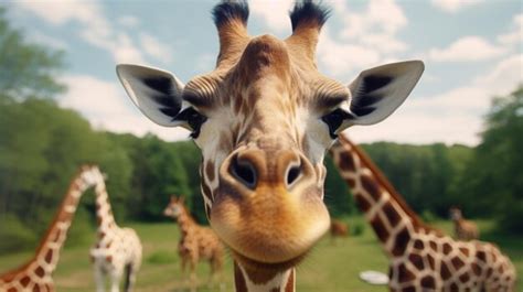 Premium AI Image | Giraffe eating grass closeup and selective focus