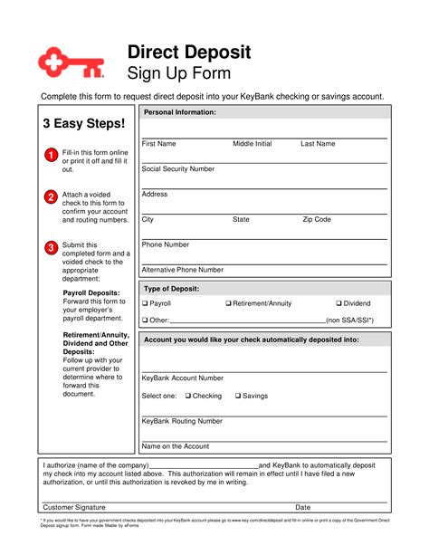 Free Key Bank Direct Deposit Authorization Form - PDF – eForms