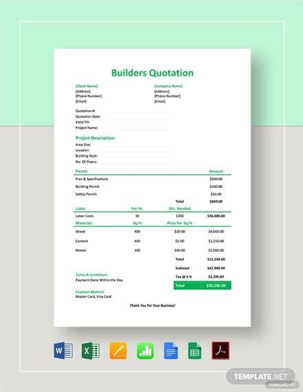 FREE 6+ Builders Quotation Samples in PDF | MS Word