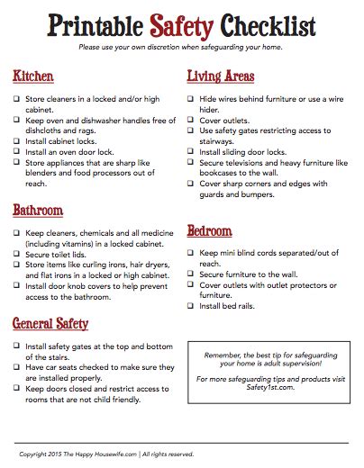 Printable Home Safety Checklist - The Happy Housewife™ :: Home Management