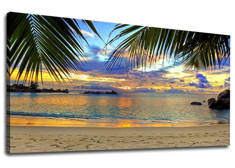 Amazon.com: Wall Art Beach Sunset Canvas Artwork Tropical Ocean Palm Tree Leaf Beach Coast ...