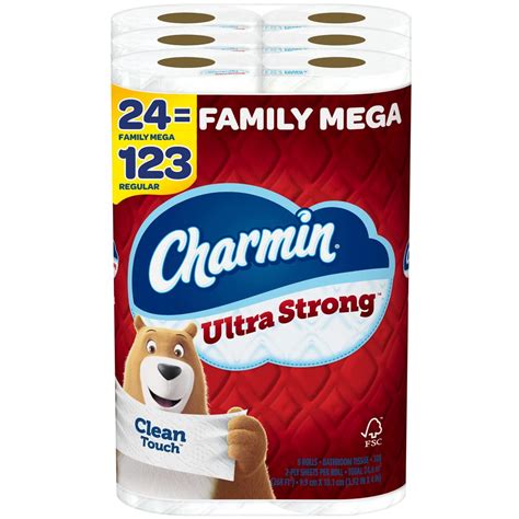 Charmin Ultra Strong Clean Touch Toilet Paper, 24 Family Mega Rolls ...