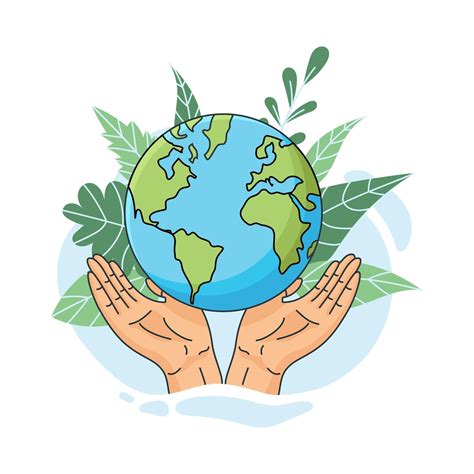 Save the planet. Hands holding globe, earth. Earth day concept. Vector illustration of icons ...