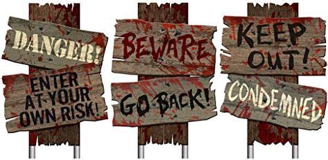 Set of 3- Halloween Cemetery Sidewalk Signs- “Beware Go Back”, “Keep Out! Condemned”, Danger ...