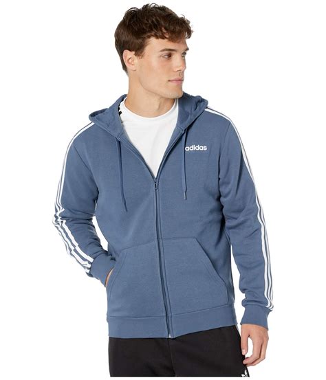 adidas Essentials 3-stripes Fleece Full Zip Hoodie in Blue for Men - Lyst