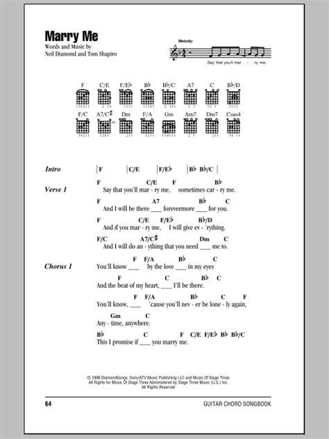 Marry Me by Neil Diamond Sheet Music for Guitar Chords/Lyrics at Sheet Music Direct