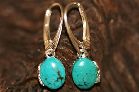 Turquoise earrings fitted in Sterling Silver setting. Blue earrings. Turquoise designer earrings ...