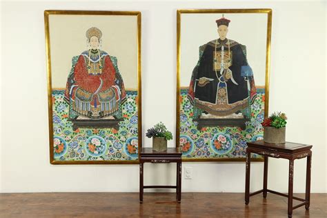 Chinese Qing Dynasty Emperor & Empress, Pair of Antique Portraits