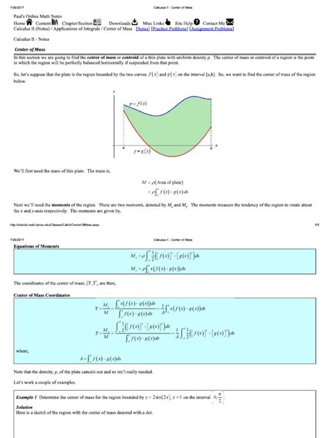 Center of Mass With Calculus From Paul's Math Notes