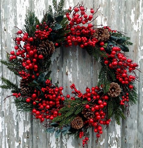 EVERGREEN & BERRY WREATH - 22" - WWW.MILLSFLORAL.COM | Outdoor christmas decorations, Christmas ...