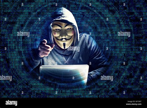 portrait of hacker with mask and binary code background Stock Photo - Alamy