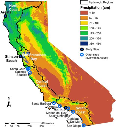 Map Of California Showing The 4 Coastal Hydrologic Regions (Hrs - Https Www Map Of California ...