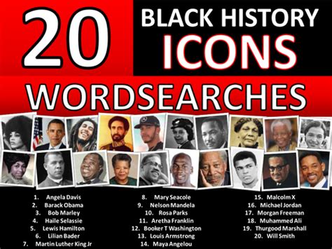 20 x Black History Month Famous People Icons Wordsearches Wordsearch ...