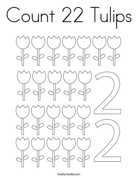 Count 22 Tulips Coloring Page - Twisty Noodle