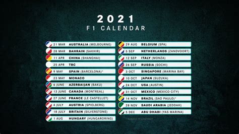 Formula 1 2021 season provisional Calendar with 23 races revealed