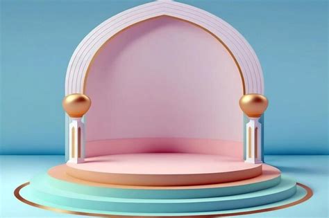 Premium AI Image | Empty podium stage mockup for product display with islamic architecture style ...