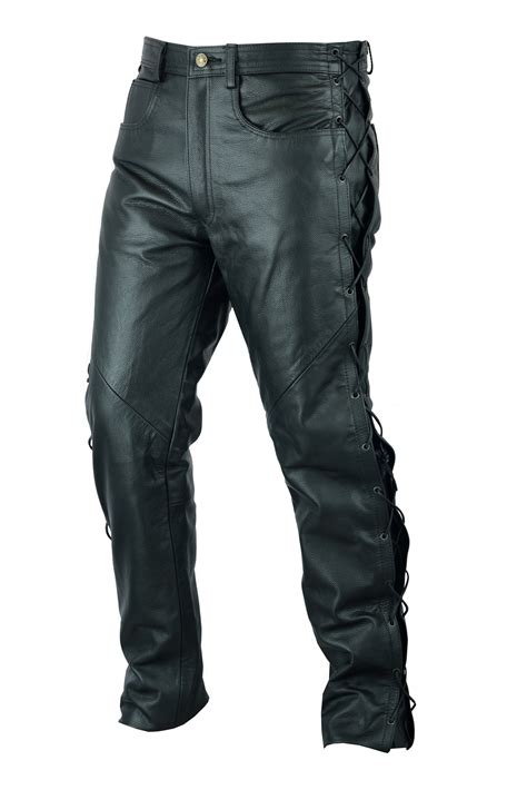 Mens Black Laced Soft Cowhide Leather Motorcycle Motorbike Biker Jeans Trousers | eBay