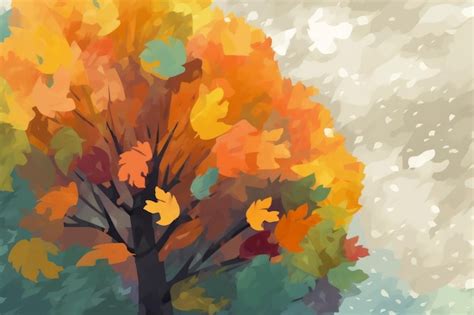 Premium AI Image | A painting of a tree with autumn leaves