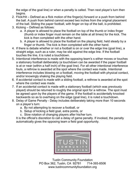 Paper Football: Rules - Tustin Community Foundation