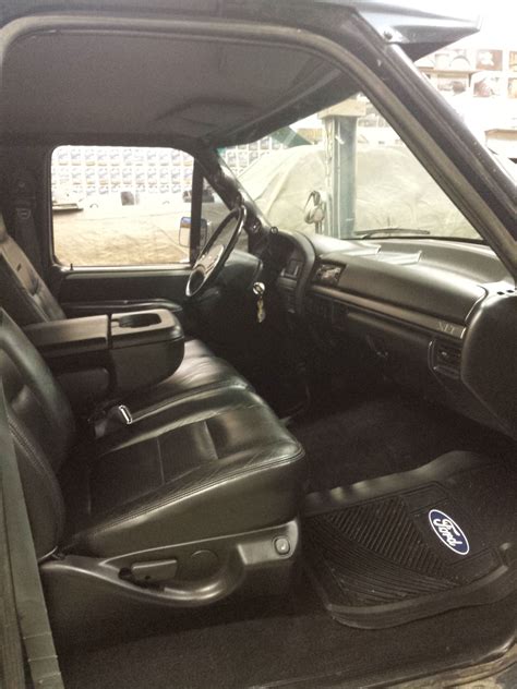 Inside my 1993 F350 Big Blue Full black interior Ford lariat leather power heated seats, black c ...