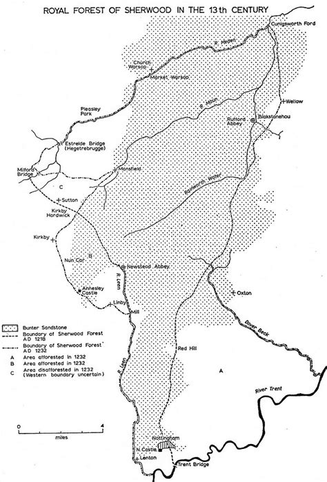 Map of the Royal Forest of Sherwood in the 13th Century | Robin Hood - The Facts and the Fiction