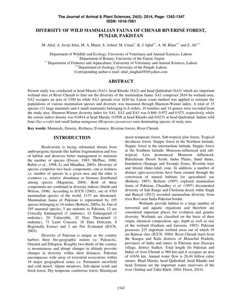 (PDF) DIVERSITY OF WILD MAMMALIAN FAUNA OF CHENAB RIVERINE FOREST, PUNJAB, PAKISTAN