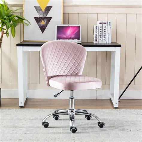 Home Office Computer Chairs with Wheels, Upholstered Armless Ergonomic Swivel Velvet Chair for ...