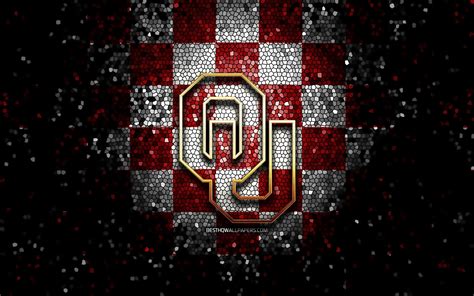 Download wallpapers Oklahoma Sooners, glitter logo, NCAA, purple white checkered background, USA ...