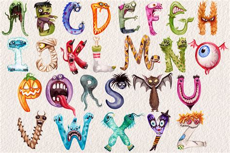 Watercolor Monster Alphabet By Dapper Dudell | TheHungryJPEG