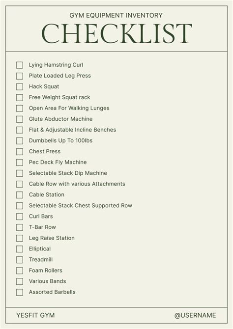 Personalize this Elegant Gym Equipment Inventory Checklist template online