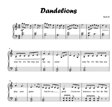 DANDELIONS Easy Piano Sheet Music Score With Note Names Ruth B Sentimental BGM - Etsy | Piano ...