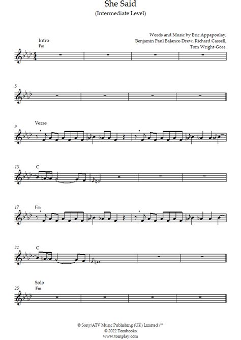 She Said (Intermediate Level) (Plan B) - Trumpet Sheet Music