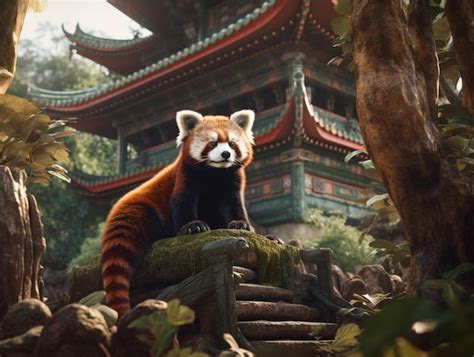 Premium AI Image | Red panda in a forest