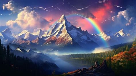 Premium AI Image | rainbow in the mountains with rainbows