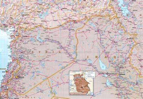 Large map of Syria with relief, roads, airports and other marks | Syria ...