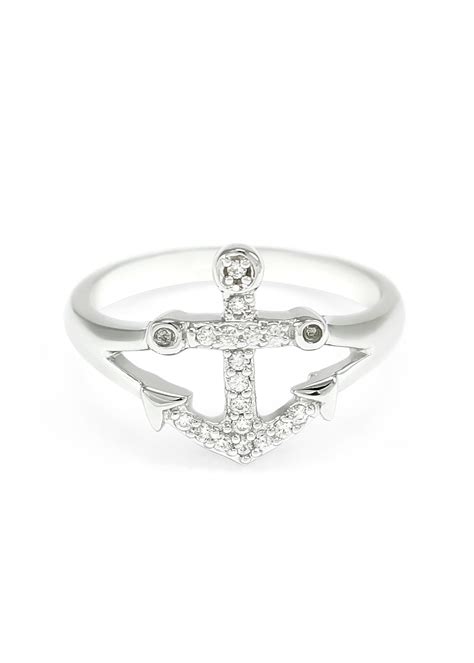 Sterling Silver Diamond Anchor Ring | Silver Nautical Jewelry - The Collegiate Standard