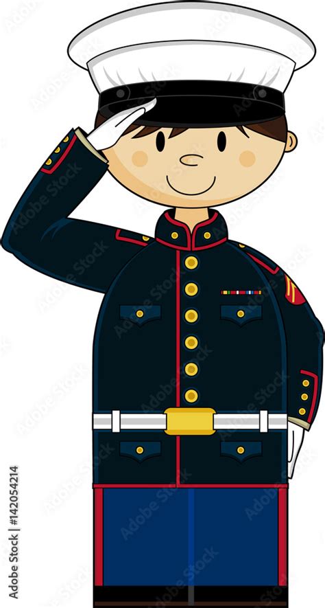 Cute Cartoon Saluting US Marine Soldier Stock Vector | Adobe Stock