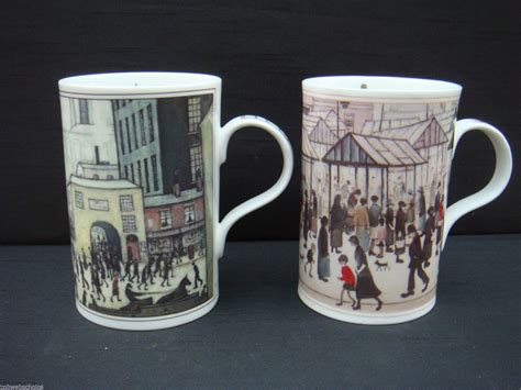 TWO L S LOWRY WREN BONE CHINA MUGS COMING FROM THE MILL & MARKET SCENE ...