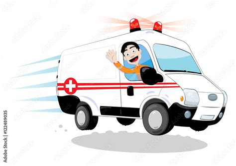 a vector cartoon representing a funny ambulance driver, hurrying and driving Stock-Vektorgrafik ...