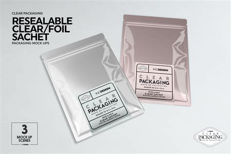 Clear Foil Sachet Packaging Mockup (161940) | Branding | Design Bundles