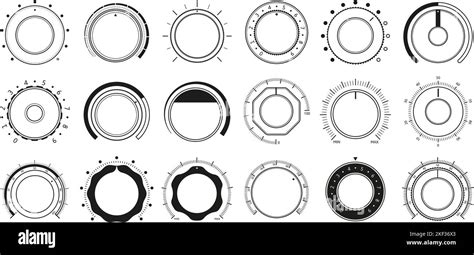 Volume adjustment dials. Round level knob, rotary control dial and sound controller interface ...