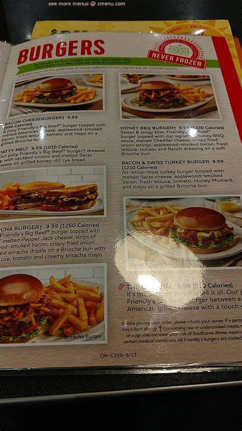 Menu at Friendly's restaurant, Middletown