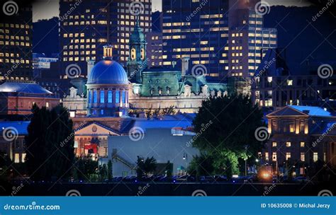 Montreal, Canada - Vieux Port by Night Stock Photo - Image of roofs ...