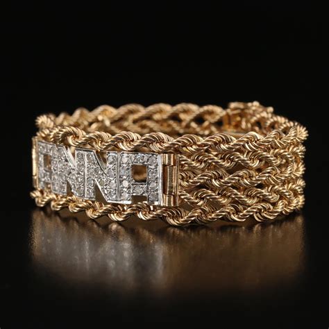 14K 1.20 CTW Diamond Name Plate ID Multi-Row Rope Bracelet | EBTH